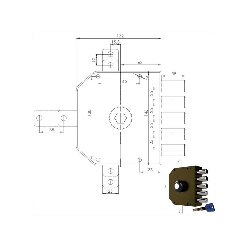 Serratura pompa cr sic.quintuplice dx 3300 mc [3300p-01mck55/29]