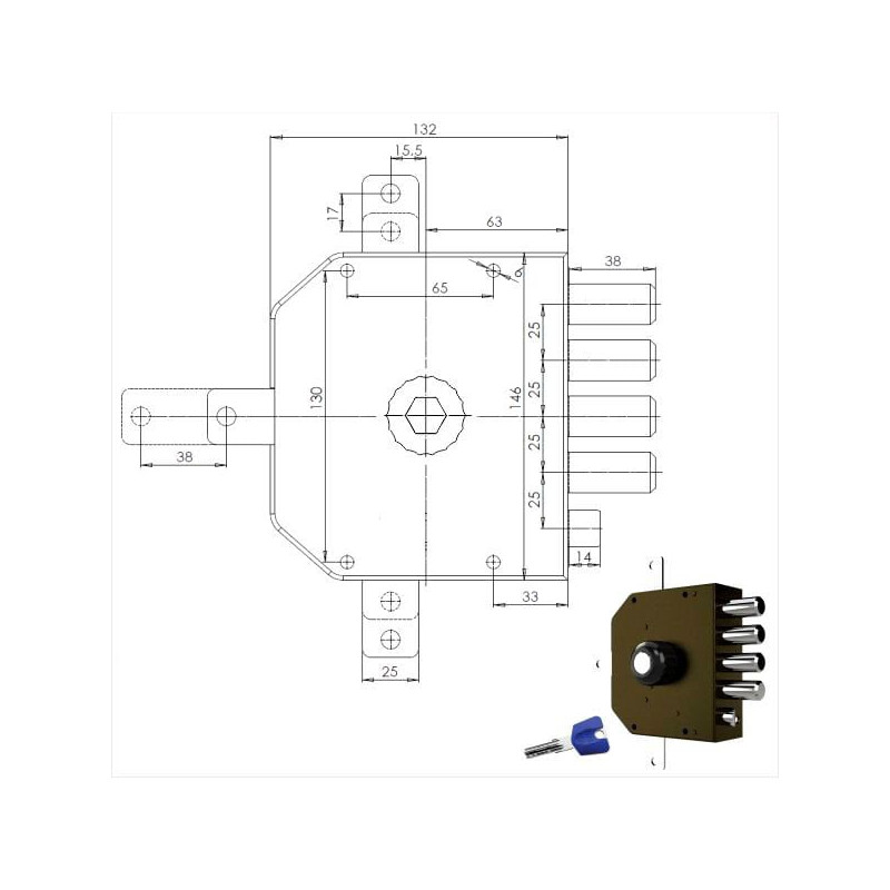 Serratura pompa cr sic.quintuplice sx 3350 mc [3350p-51mck55/29]