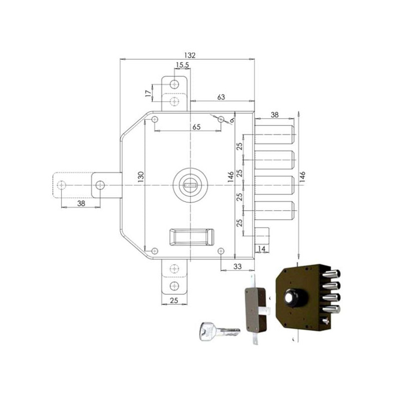 Serratura pompa cr sic.quintuplice sx 3350 mc [3350p51mct200/29]