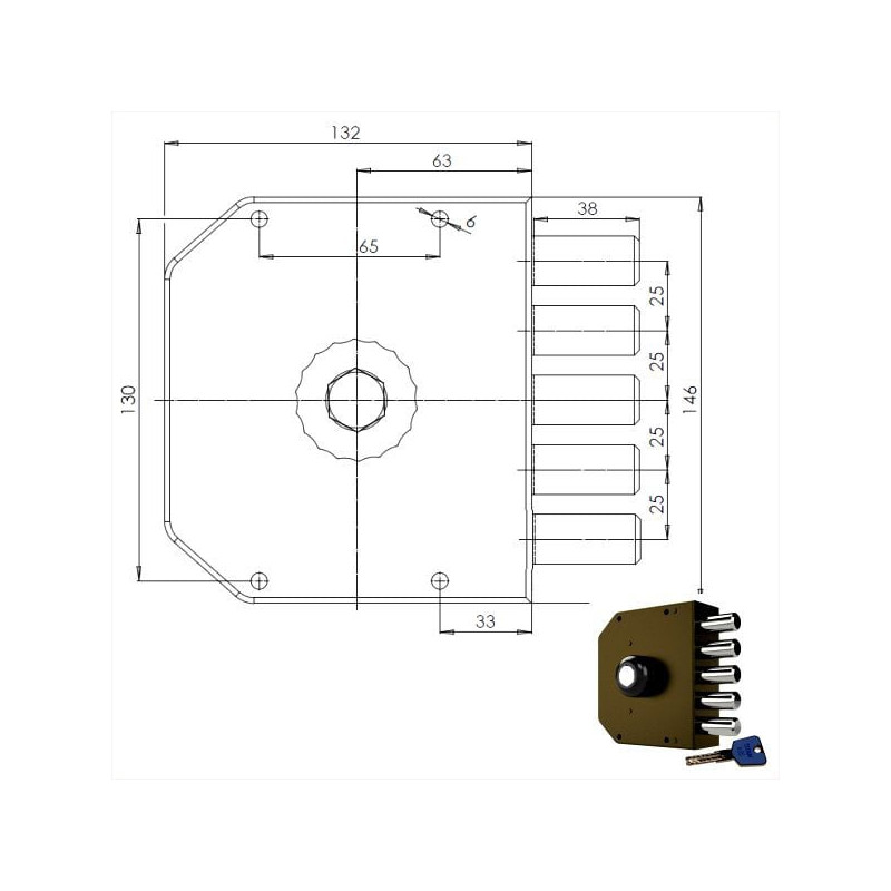Serratura pompa cr sic.semplice dx 3000 mc [3000p-01mck55/29]