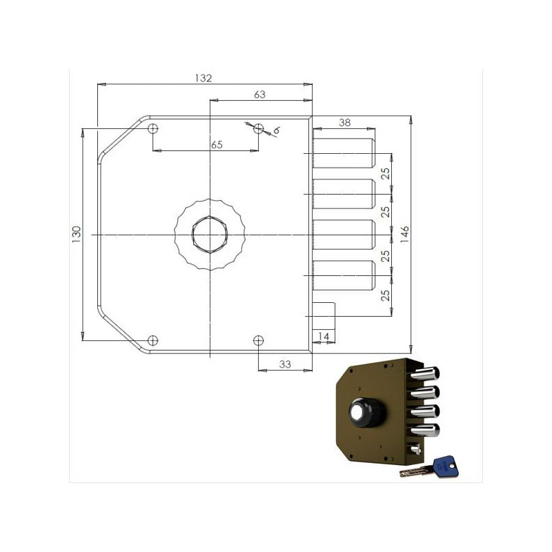Serratura pompa cr sic.semplice dx 3050 mc [3050p-01mck55/29]