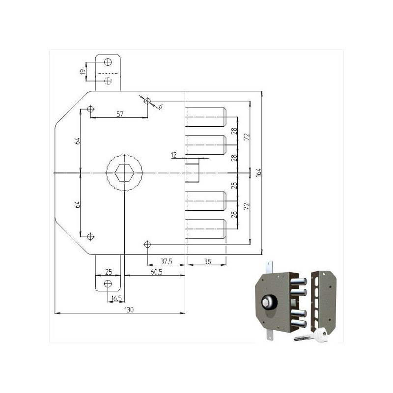 Serratura pompa cr sic.triplice dx 3250p [3250p-01nt200/29]