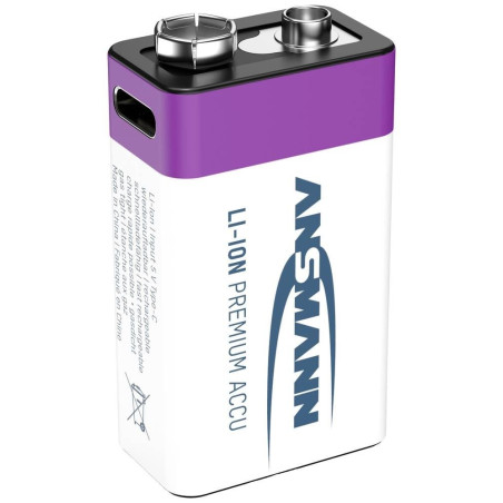 Batteria ansmann ricaricabile li-ion 400mah 9v usb c e-block