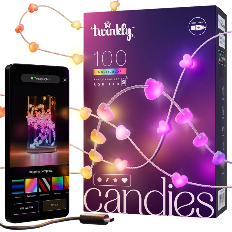 Stringa di luce twinkly candies 100xled smart rgb 6m classe g multicolore