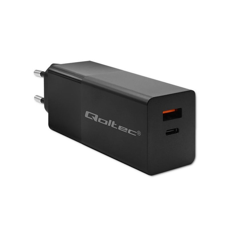 Alimentatore da rete qoltec gan power pro 1xusb c/1xusb/100w/pd nero