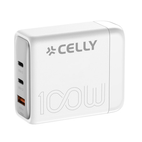 Caricabatterie celly 2x usb-c/1x usb-a 100w gan bianco [ps3gan100wwh]