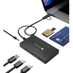 Lettore di memorie techly sd/tf smart card con hub 3 porte usb nero