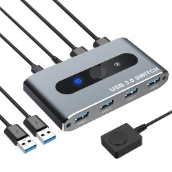 Switch techly kvm gestito 4 porte usb 3.0 per 2 pc argento