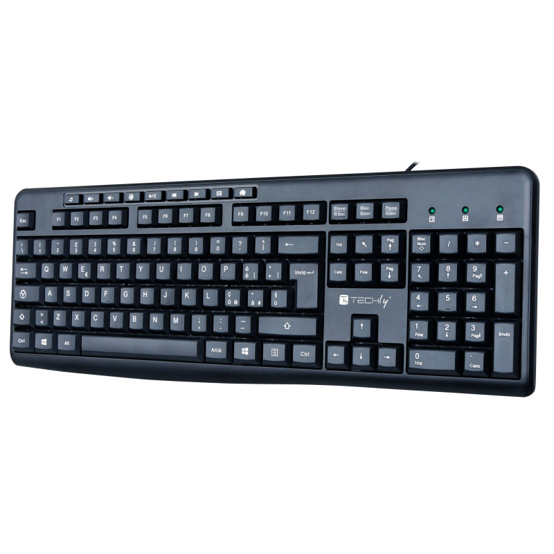 Tastiera techly usb 104 tasti + 9 multimediali nero