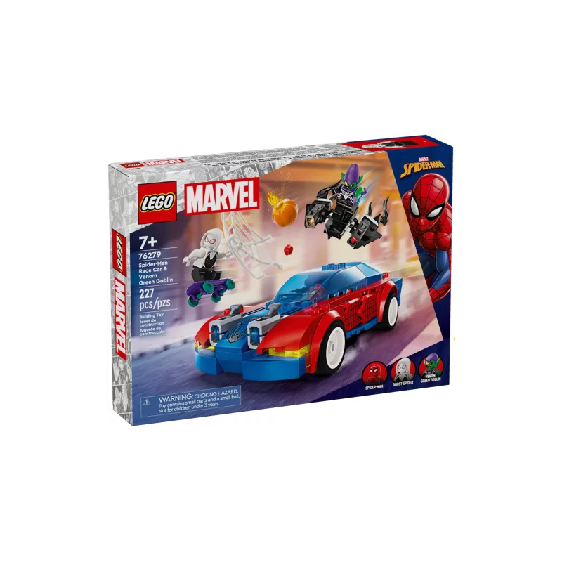 Gioco da costruzione lego auto da corsa di spider-man e goblin