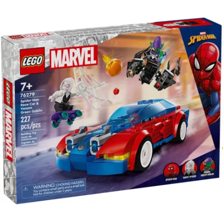 Gioco da costruzione lego auto da corsa di spider-man e goblin