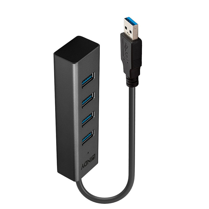 Hub usb lindy usb 3.0 a 4 porte nero [43324]