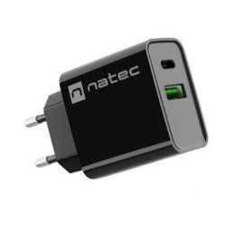 Alimentatore da rete natec ribera usb-a + usb-c 20w pd nero
