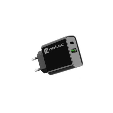 alimentatore da rete natec ribera usb-a + usb-c 20w pd nero