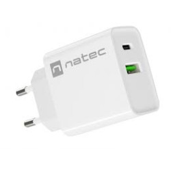 Alimentatore da rete natec ribera usb-a + usb-c 20w pd bianco
