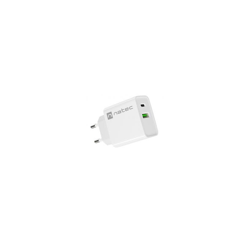 Alimentatore da rete natec ribera usb-a + usb-c 20w pd bianco