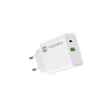 Alimentatore da rete natec ribera usb-a + usb-c 20w pd bianco