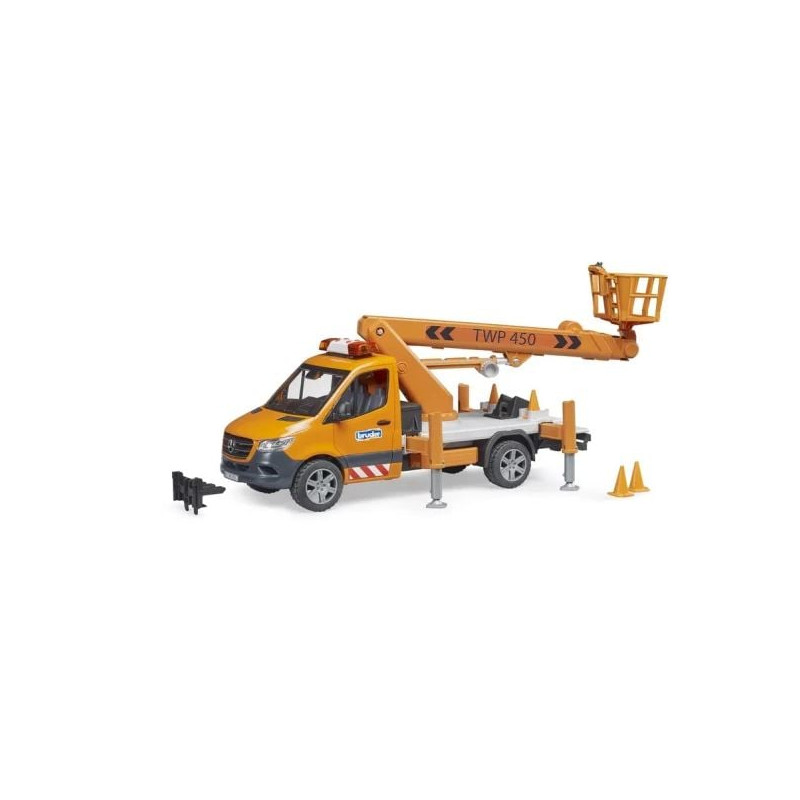 Veicolo giocattolo bruder mb sprinter piattaforma di lavoro e modulo