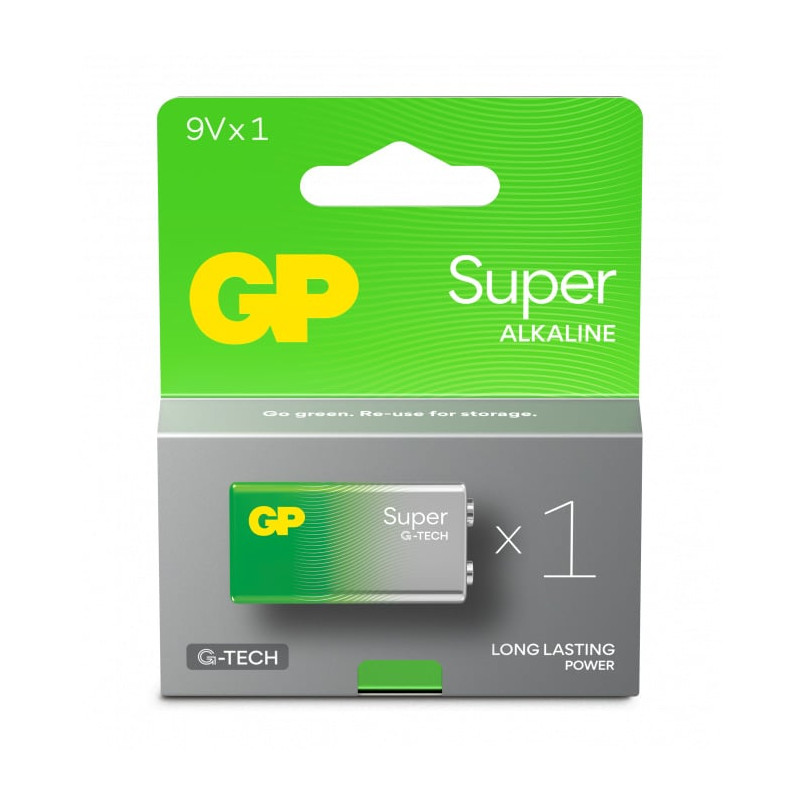 Batteria gp batteries super alkaline monouso 6lr61 9v verde/grigio