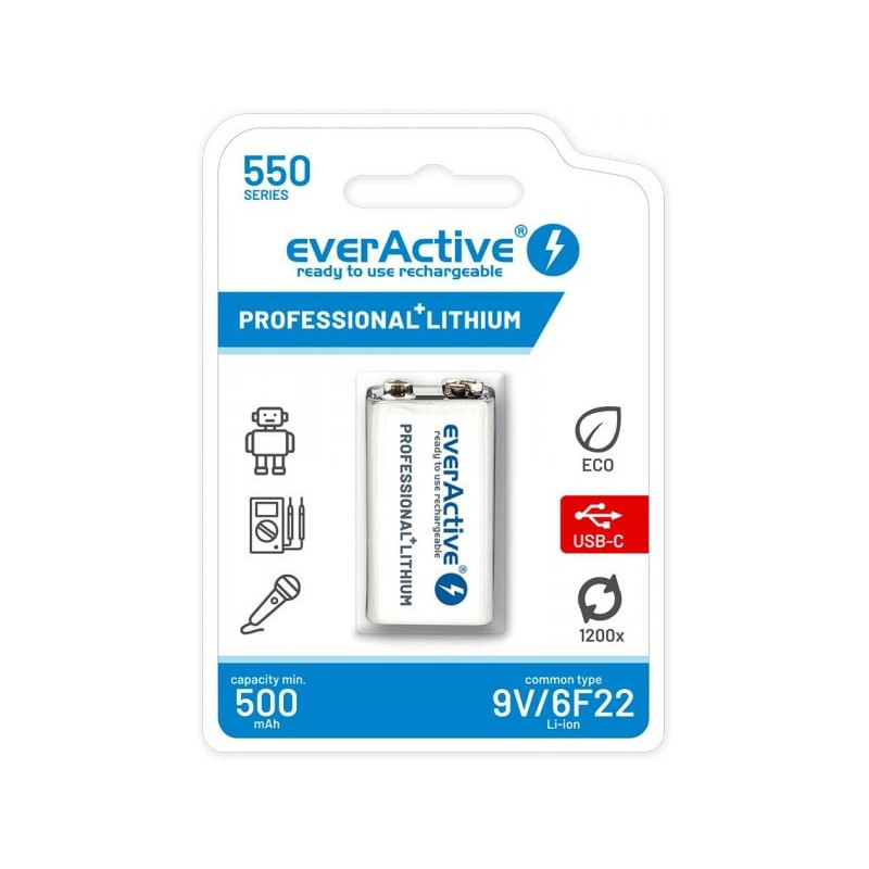 Batteria ricaricabili everactive 6f22 li-ion 550mah/9v bianco
