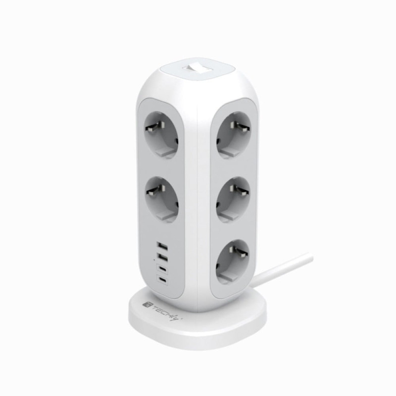 Multipresa da tavolo techly power tower 11-slot schuko 2xusb-a/2xusb-c