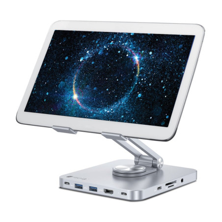 Supporto tablet techly hub docking station usb c 8 in 1 argento
