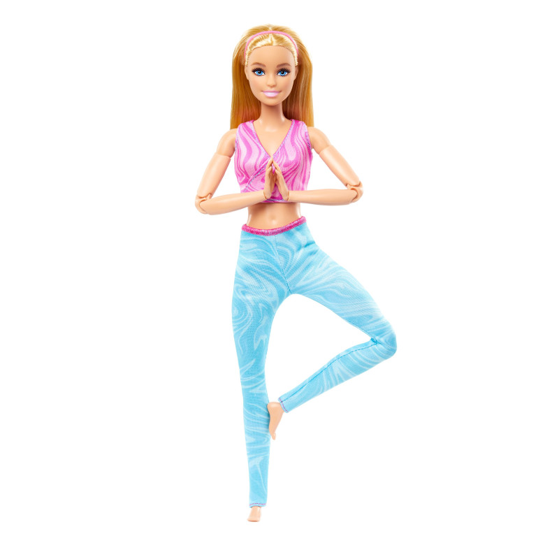 Bambola mattel barbie made to move con top sportivo rosa e pantaloni