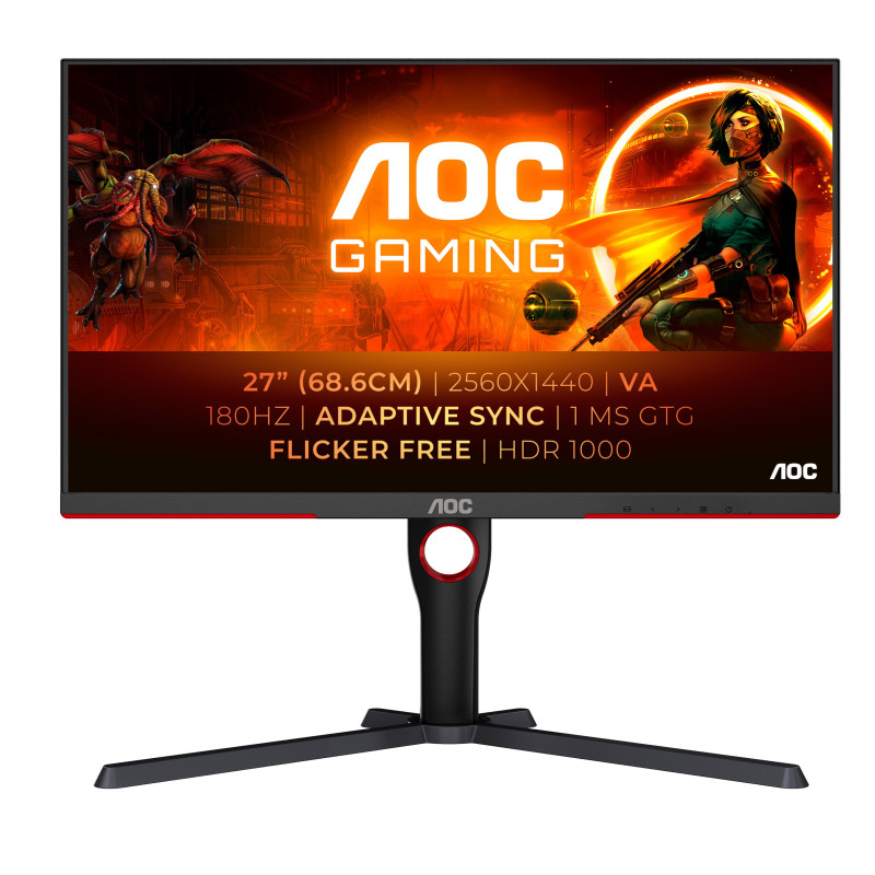 Monitor led 27'' aoc q27g3xmn/bk qhd 2560x1440/1ms/classe