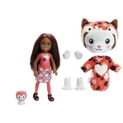 Bambola barbie cutie reveal con costume gattino panda rosso 139mm