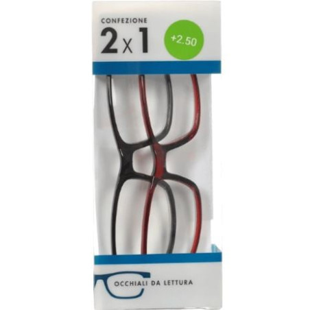 Occhiali da lettura polinelli living pr14-a +250 nero/roso 2pz