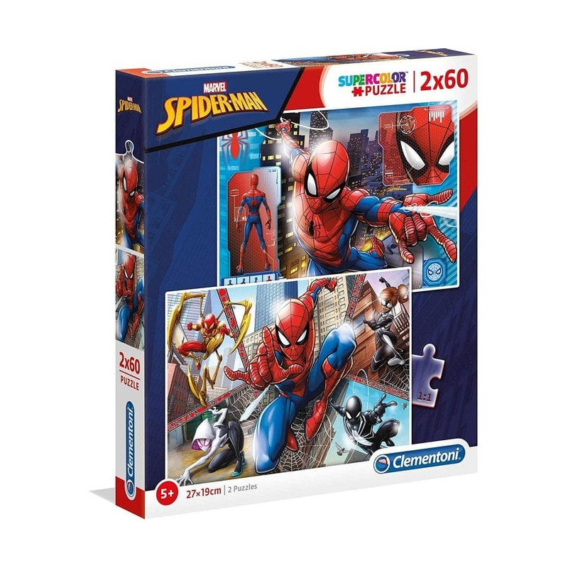 Puzzle clementoni supercolor spiderman 2x60pz multicolore [21608]