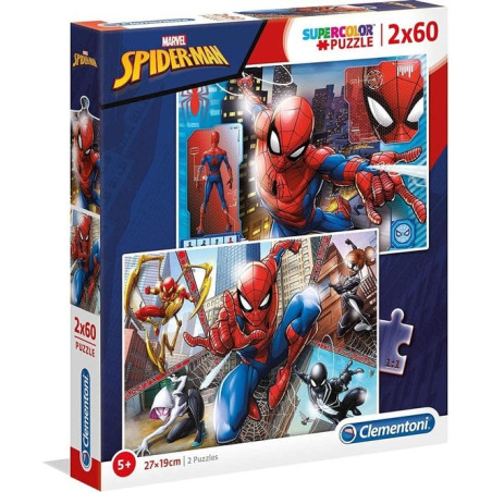Puzzle clementoni supercolor spiderman 2x60pz multicolore [21608]