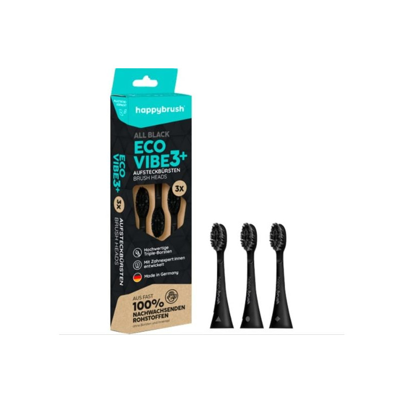 Testina di ricambio happybrush per spazzolino elettrico nero 3pz