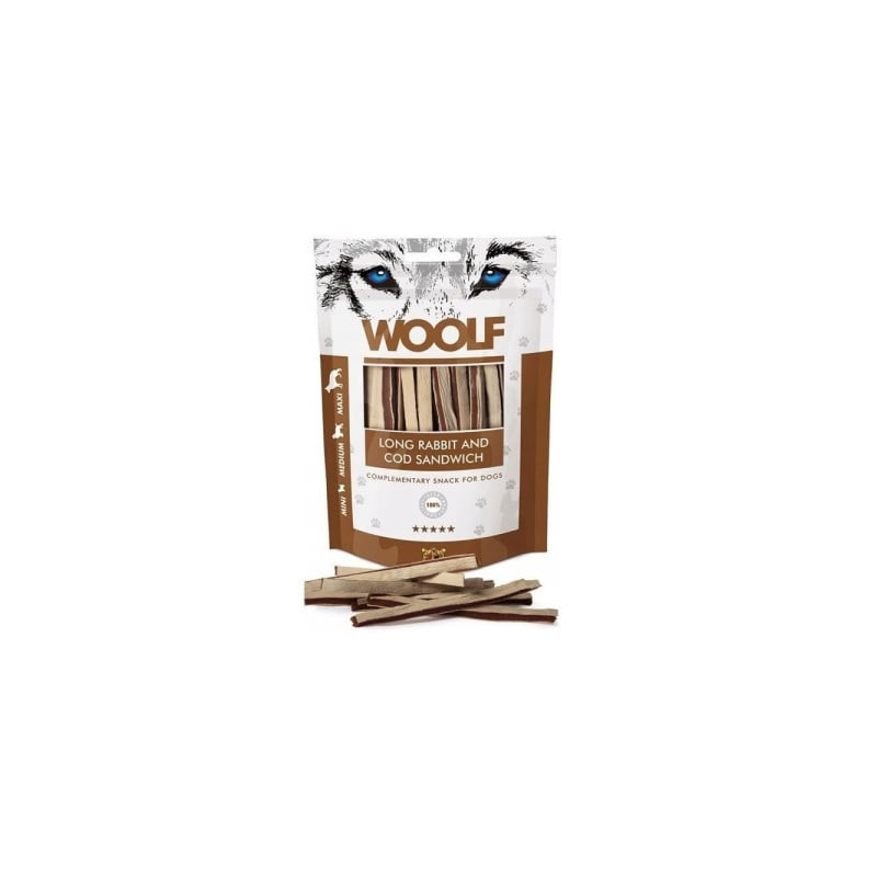 Mangime woolf panino lungo coniglio e merluzzo per cani 100g