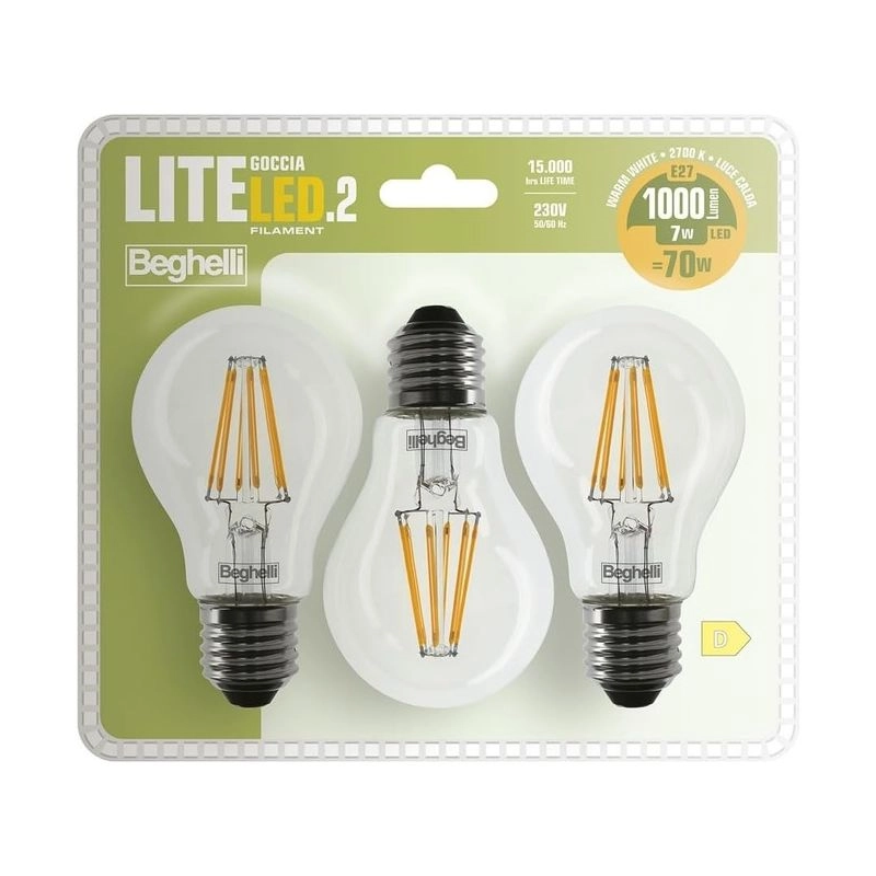 Lampadina led beghelli 58121 liteled e27 1000lm 7w classe f trasparente