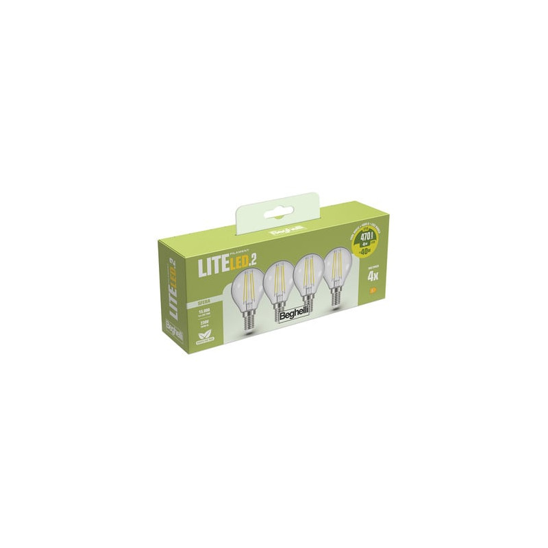 Lampadina led beghelli 58127 liteled e14 470lm 4w classe e bianco
