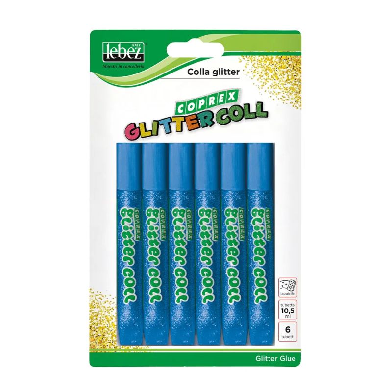 Colla glitter lebez 5131-bl coprex glitter 10.5ml blister 6pz