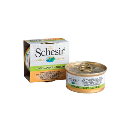 Cibo umido agras pet foods schesir per gatti: tonno con pesce azzurro