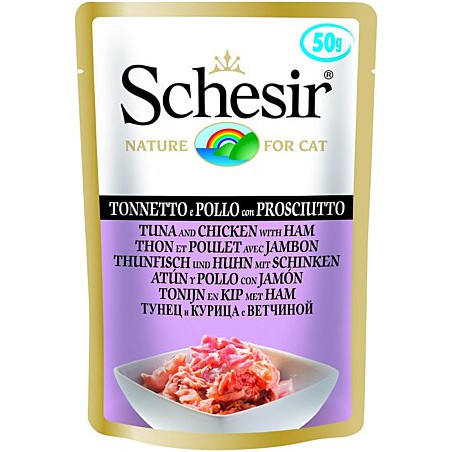Cibo umido agras pet foods schesir per gatti: tonnetto e pollo con