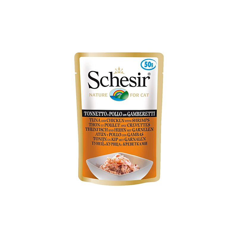 Cibo umido agras pet foods schesir per gatti: tonnetto e pollo con