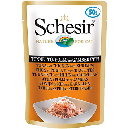 Cibo umido agras pet foods schesir per gatti: tonnetto e pollo con