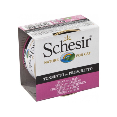 Cibo umido agras pet foods schesir per gatti: tonnetto con prosciutto