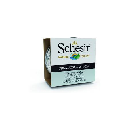 Cibo umido agras pet foods schesir per gatti: tonnetto con spigola
