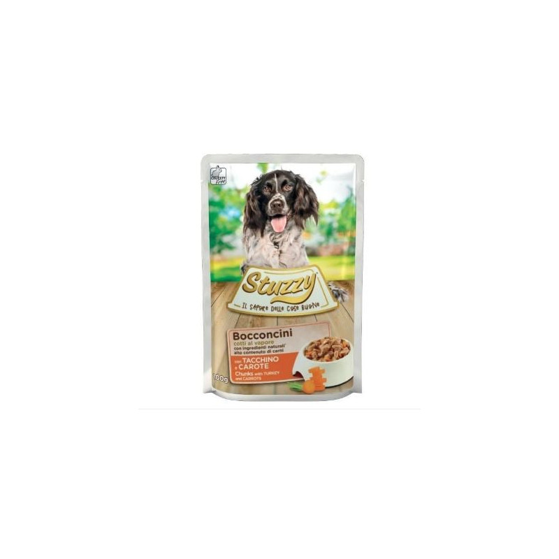Cibo umido agras pet foods per cani stuzzy bocconcini con tacchino