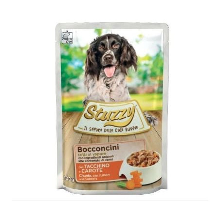 Cibo umido agras pet foods per cani stuzzy bocconcini con tacchino