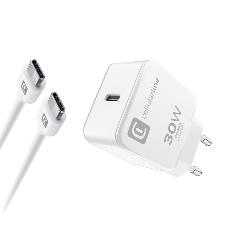Caricabatterie da rete cellularline per iphone 15 30w cavo usb-c