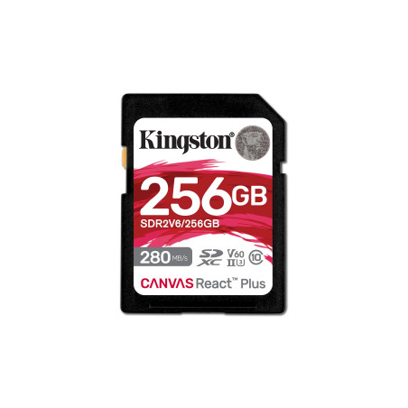 256gb scheda sdxc kingston react plus 280mb/s class10 nero [sdr2v6/256gb]