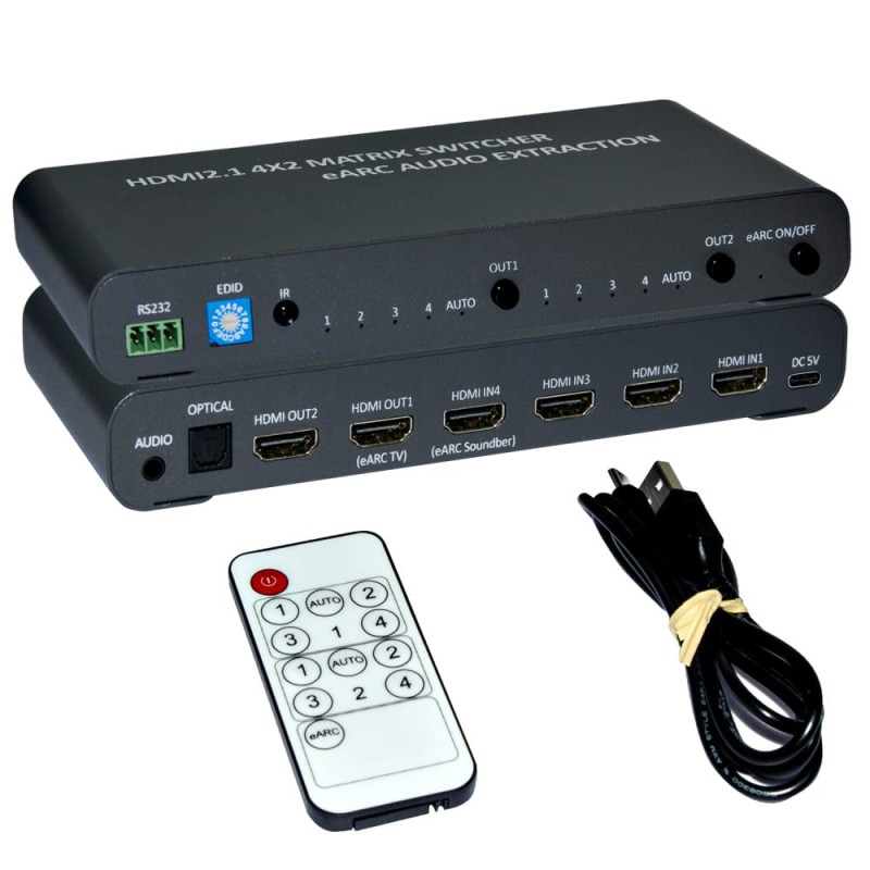 Switch techly matrix hdmi 4x2 8k con estrattore audio esterno