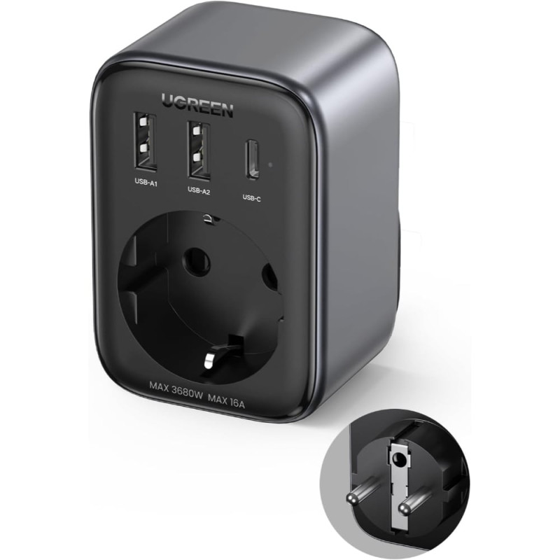Adattatore presa ugreen con usb-c/ac 30w nero [90613]