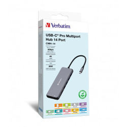 Hub usb verbatim cmh-14 pro tipo-c 14in1 multiporta argento